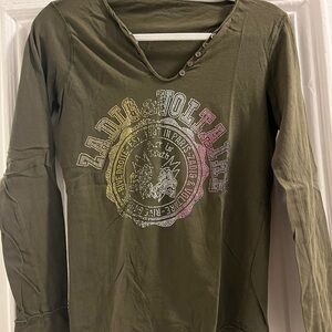 Zadig & Voltaire Olive Green Graphic Women's Top